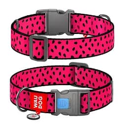 Ошейник для собак нейлоновый Waudog Nylon с QR-паспортом "Арбуз" пластиковый фастекс XXL Ш 35 мм Д 46-70 см