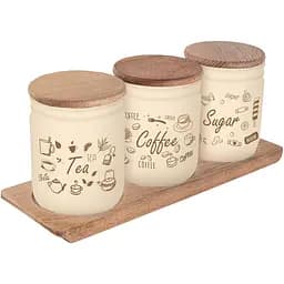Набір банок Herevin Wooden Set-Beige-Browm Tea-Coffee-Sugar 446 мл бежевий з коричневим (232102-021)