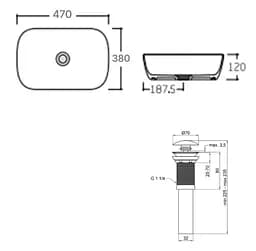 Комплект Qtap Aquarius: Раковина накладна прямокутна 470x380x120 мм White + Донний клапан PU02 (QT21112185WN47295) - мініатюра 6