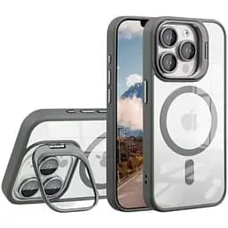 Чохол із підставкою MagSafe TPU PC Metal Stand Case and Camera Lenses Apple iPhone 15 Grey