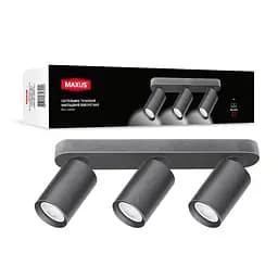 Світильник точковий накладний поворотний без лампи Maxus Spot Light Base GU10x3 Black