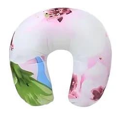 Ергономічна подушка для подорожей Homefort Travel біла з квітами
