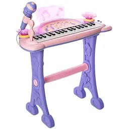 Дитячий синтезатор 6613 з мікрофоном стільчиком підсвіткою та 37 клавішами фіолетово-рожевий