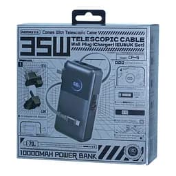 Павербанк-адаптер Remax CP-5 з вилками EU/UK та кабелем / 10000 мАг / 35 Вт / USB-C + USB-A / PD+QC / Чорний - мініатюра 3