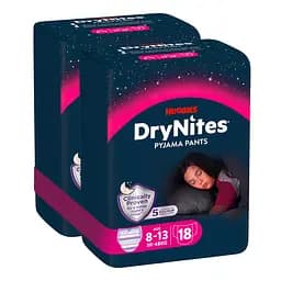 Подгузники-трусики для девочек Huggies DryNites (30-48 кг) 18 шт. (2 п. x 9 шт.)