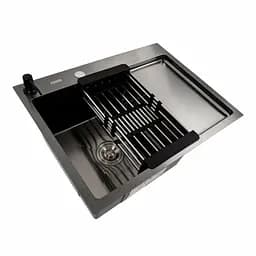 Кухонна мийка CM 65x50 L PVD чорна Platinum Handmade (круглий сифон 3.0/0.8), Чорний - мініатюра 2