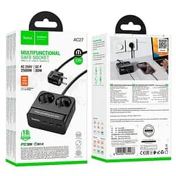 Подовжувач мережевий Hoco Descanso 2-socket PD desktop charger AC27 (L=2M) 1USB/2Type-C, 30W/3A - мініатюра 2