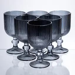 Набор бокалов для вина 6 штук по 240 мл ребристых из серого толстого стекла HP-19-230 бокал прозрачный для красного белого вина Yiwu HP-19-230