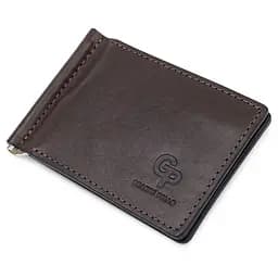 Шкіряний чоловічий затискач для грошей з монетницею Grande Pelle 11547 коричневий