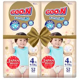 Набор подгузников на липучках Goo.N Premium Soft размер 4 (L) 9-14 кг 104 шт. (2 уп. по 52 шт.)