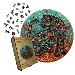 Дерев'яний фігурний пазл Мандала Пантери, А4, Картонна коробка 100 елементів