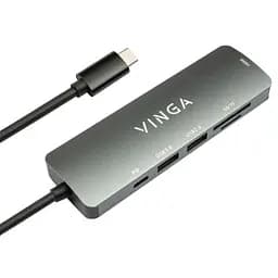 Концентратор Vinga USB Type-C 3.1 to HDMI+USB3.0+USB 2.0+SD/microSD+PD 6in1 (VHC6) - мініатюра 2