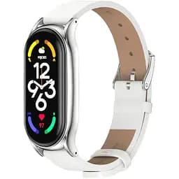 Кожаный ремешок Primo Mijobs для фитнес-браслета Xiaomi Mi Smart Band 7 White Silver