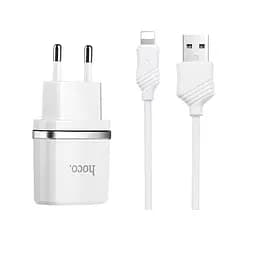 Блок живлення - Адаптер мережевий Hoco C12 на 2 USB-порти комплект з Lightning кабелем білий