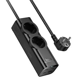 Сетевое зарядное устройство удлинитель Hoco NS10 USB/3 Type-C PD 67W 2 розетка 2m черный