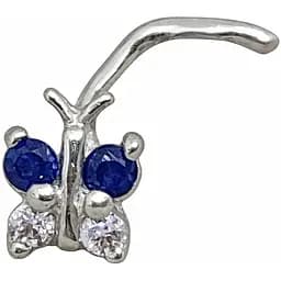 Серебряная серьга-пирсинг в нос Бабочка. 1041.5С Синий