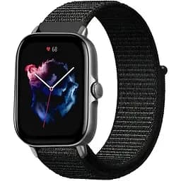 Ремінець нейлоновий на липучці BeWatch Xiaomi Amazfit BIP/GTS/GTR 20 мм Чорний (1021301.1UW)