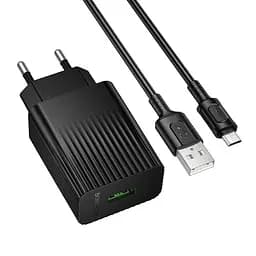 Сетевое зарядное устройство с кабелем Borofone BAS72A Source single port QC3. 0 charger set(Micro) черный