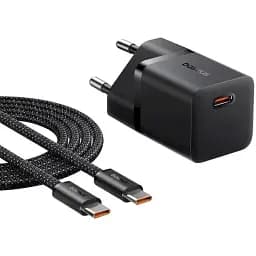 Мережевий зарядний пристрій з кабелем Baseus GaN5 Fast Charger (mini) 1C 25W EU Cluster чорний (with: Fast Charging Data Cable