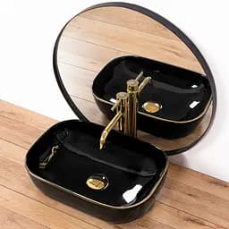 Умивальник Rea Belinda black gold edge накладний REA-U8796, Чорний - мініатюра 4