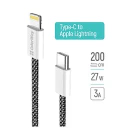 Дата кабель USB-C to Lightning 2.0m (PDF Fast Charging 27W) black ColorWay (CW-CBPDCL068-BK) - мініатюра 9