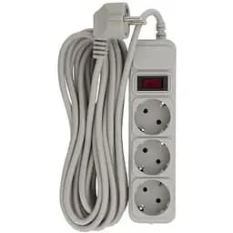 Фильтр сетевой Patron, 3 розетки, 5 м, Grey, 10А, до 2.5 кВт, выключатель, заземление, 3x1 мм² (SP-1035-GR)