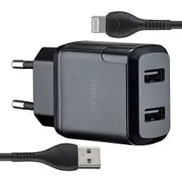Мережевий зарядний пристрій Hoco N7 Speedy dual port charger set Micro ( EU ) Чорний