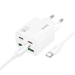 МЗП Hoco N55 Fundador PD20W four-port (2USB-A/2C) + кабель Type-C to Type-C White - мініатюра 2