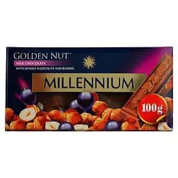 Шоколад молочный Millennium Gold с целыми лесными орехами и изюмом 100 г