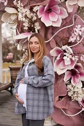 Жіноча сорочка для вагітних стилю oversize в клітинку для майбутніх мам Siena L - XL (46 - 48) Lullababe сірий - мініатюра 9