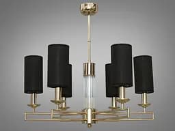 Современная люстра с текстильными абажурами на 6 ламп, цвет-золото.
