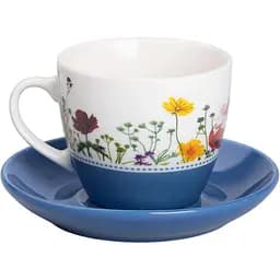 Чашка із блюдцем керамічна Liling Rongxiang Ceramic 250 мл із квітковим принтом синя RX-N24723BL