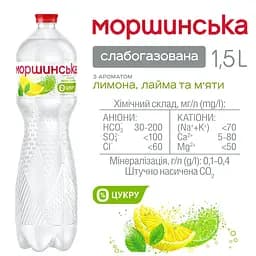 Упаковка напою Моршинська зі смаком лимона, лайма та м'яти сильногазований 9 л (1.5 л x 6 шт.) - мініатюра 3
