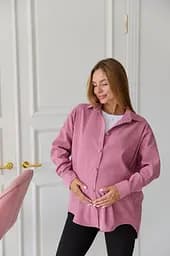 Жіноча сорочка для вагітних стилю oversize з мікровельвету Varna розмір S-М Lullababe пудрова - мініатюра 7