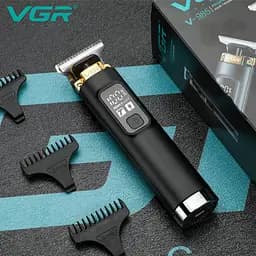 Тример акумуляторний для волосся, бороди та вусів VGR V-985 LCD (4 насадки) Чорний - мініатюра 3