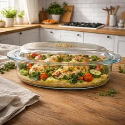 Противень овальный форма из жаропрочного стекла для запекания с крышкой и ручками 32×23 см 3.5 л S&T Прозрачный 88261