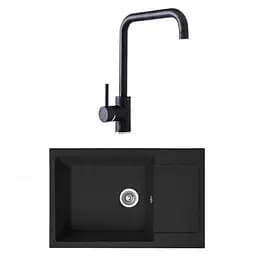 Гранітна мийка з краном прямокутна WIZ № 2 780х500 мм (Чорна)