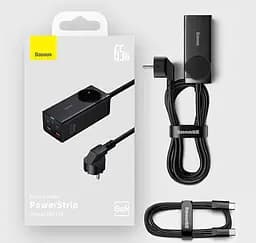 Мережевий зарядний пристрій Baseus GaN3 Pro Desktop Powerstrip 65W + Cable USB-C to USB-C Black (PSZM000901) [85127] - мініатюра 6