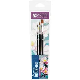 Набір пензлів для розпису тканин №1 синтетика 3 шт. кругла (№1) плоска (№ 4,8) коротка ручка Arteo