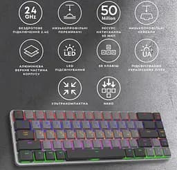 Клавіатура ігрова бездротова механічна GamePro MK-122R 2.4G Wireless Red Swich Low Profile Dark Gray - мініатюра 3