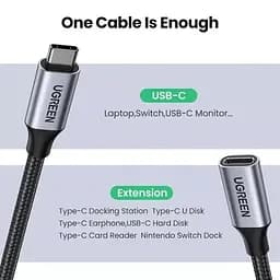 Кабель подовжувач USB Type C 3.1 Gen 2 UGREEN US372 4K/60HZ 10GBPS 5A 100W 0.5 м Gray (80810) - мініатюра 2