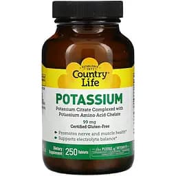 Калий Country Life Potassium 99 мг 250 таблеток