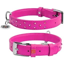 Нашийник для собак Waudog Glamour шкіряний з QR паспортом, з клейовими стразами, M, Ш 25 мм, Дов 38-49 см