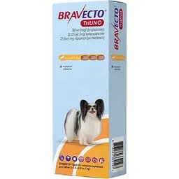 Таблетки жувальні Bravecto TriUNO 50 мг від бліх кліщів та гельмінтів для собак вагою від 2.5 до 5 кг 3 шт. 
