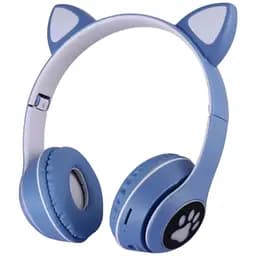 Детские наушники Cat MZ-023 Bluetooth RGB подсветка FM microSD с кошачьими ушками синий