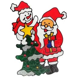 Силиконовая наклейка на стекло "Санта Клаус со снеговиком" 13-65-6, 25 х 30 см