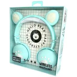 Бездротові дитячі блютус навушники з мікрофоном HELL BEAR ВК5 з вушками ведмедика і LED підсвічуванням м'ятний
