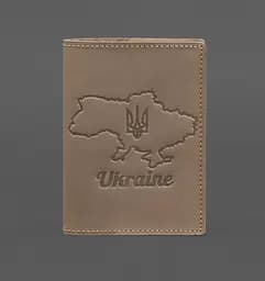 Кожаная обложка для паспорта с картой Украины светло-бежевый Crazy Horse