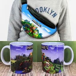 Набор: Сумка-бананка+ Кружка майнкрафт "Minecraft" детская с принтом (00127)
