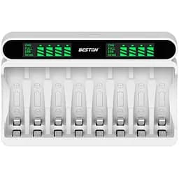 Зарядний пристрій універсальний BESTON, 8 каналів LED інд., підтримує Li-ion, Ni-MH та Ni-Cd AA (R6), ААA (R03)